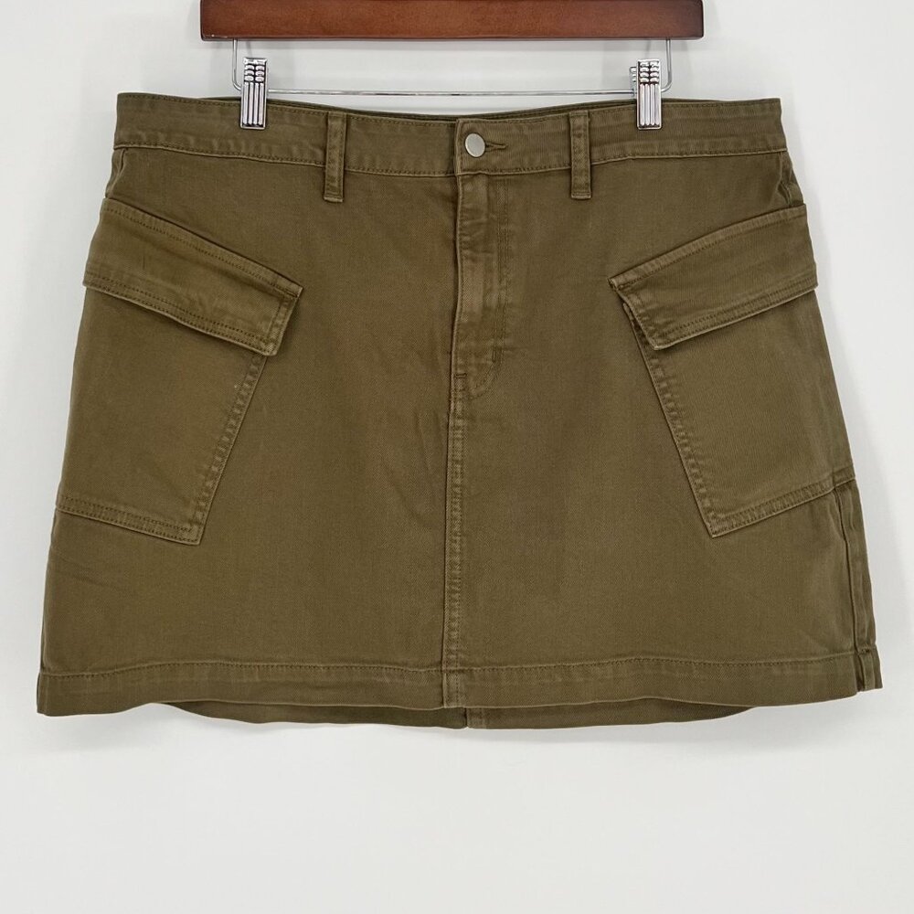 JustUSA Women Cargo Mini Skirt Size XL Olive Green Cotton Stretch Pockets Summer